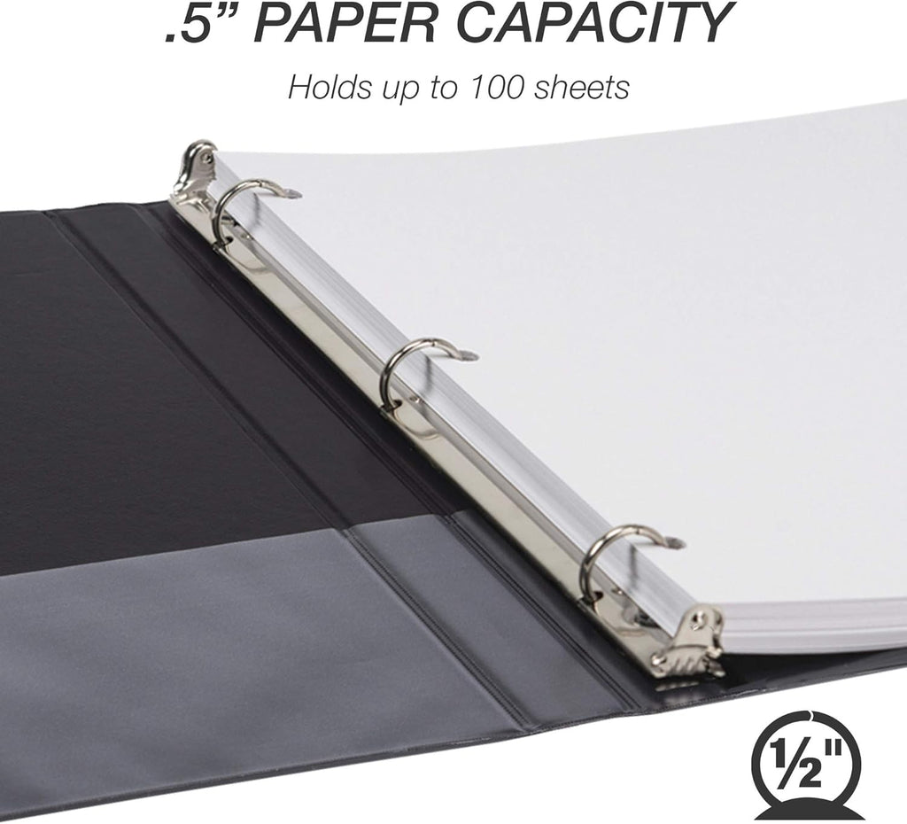 Samsill Durable .5 Inch Binder, Made in the USA, Round Ring Customizable Clear View Binder, Black, 24 Pack (MP248410)