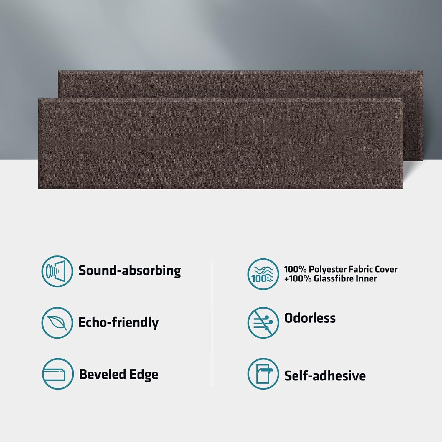 UMIACOUSTICS 2 PCS Fiberglass Acoustic Panels, 48x12x2 Inches Sound Absorbing Panels, Self-adhesive Sound Proof Panels for Studios, Office, Home Theater. Coffee-Colored