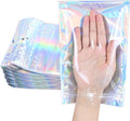 100 Pack Holographic Resealable Plastic Bags for Food Storage, Zipper Bags with Clear Front Window, Packaging Pouch for Small Business (100 Pack, 4x7.2 inch)