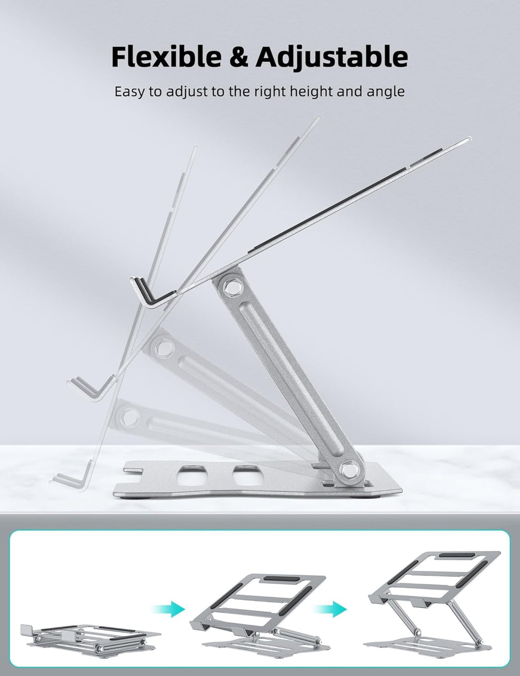 Laptop Tablet Stand, Universal Adjustable Carbon Steel Laptop Computer Stand, Ergonomic Foldable Portable Desktop Tray Cooling Holder Compatible with 10''-15.6'' Devices(Silver)