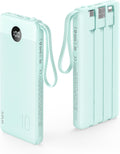 VRURC Portable Charger Power Bank, 10000mAh Travel Essentials Battery Pack, 5 Outputs 2 Inputs Slim Charging Bank Built-in Cables Cords Wires Compatible with iPhone,Samsung,Android-Green(1 Pack)