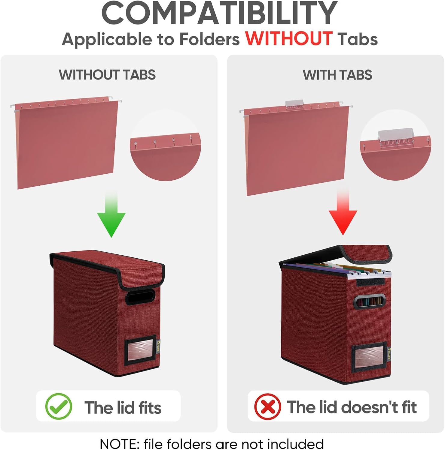 BALEINE File Organizer Box with Lid, Collapsible File Folder Organizer with Plastic Slide, Hanging File Folder Box for Office Document Storage (1 Pack, Red, S)