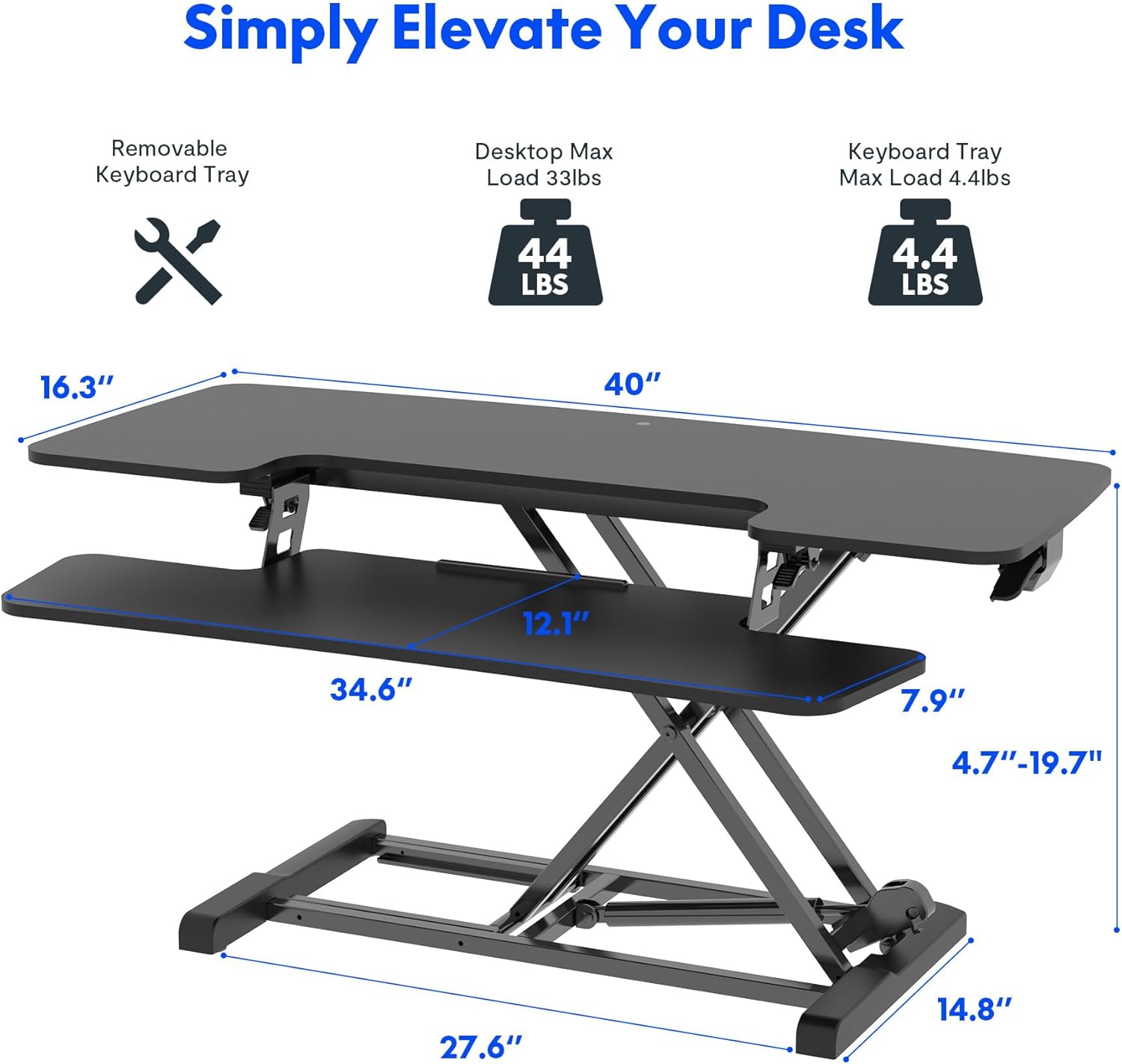 FLEXISPOT Standing Desk Converter 40in Sit to Stand up Desk Riser Height Adjustable Computer Workstation with Spacious 2-Tier Desktop Black