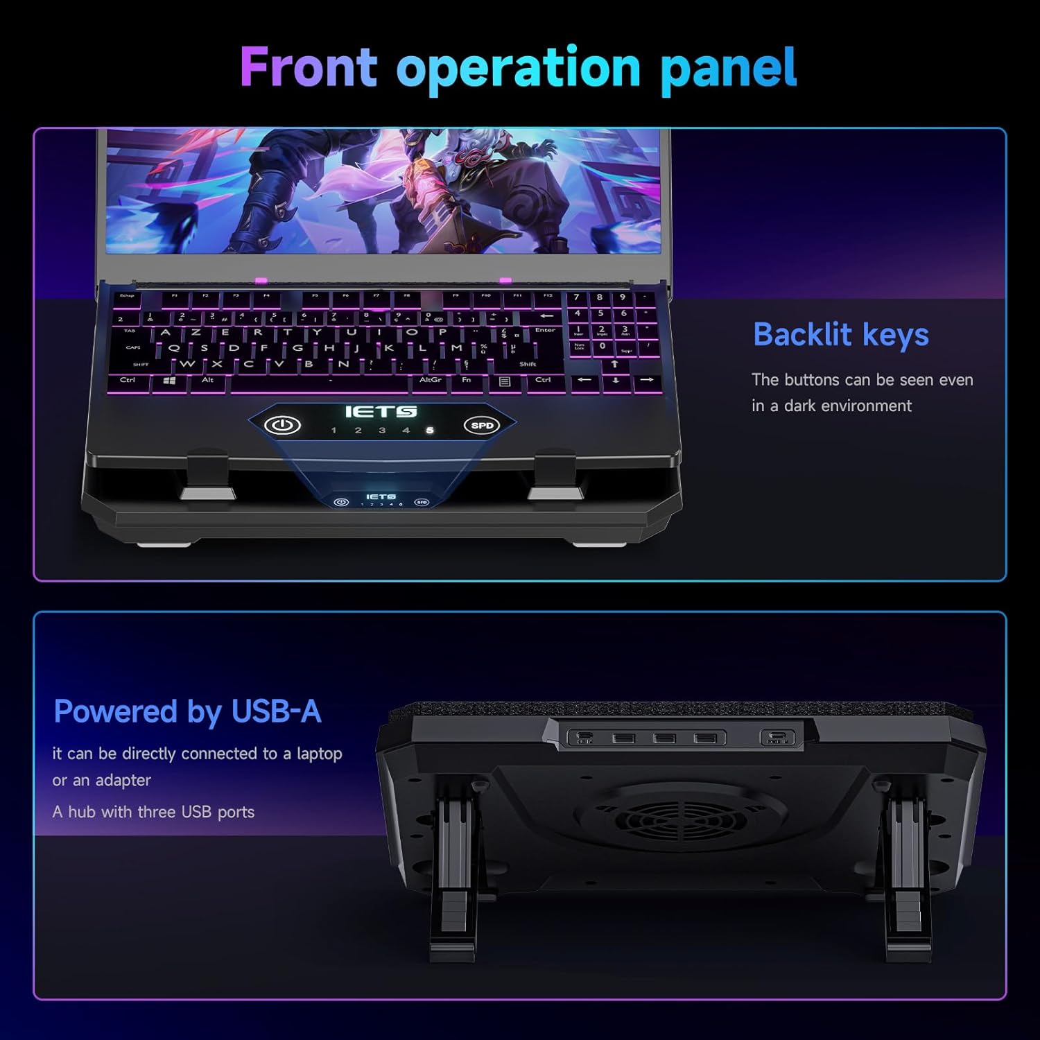 GT300 Upgraded Laptop Cooling Pad with Adjustable Stand, Turbo Boosted Cooler for Rapid Cooling 10-17inch Gaming Laptop, Flexible Sealing Ring，Featuring Air Filtration and USB Hub