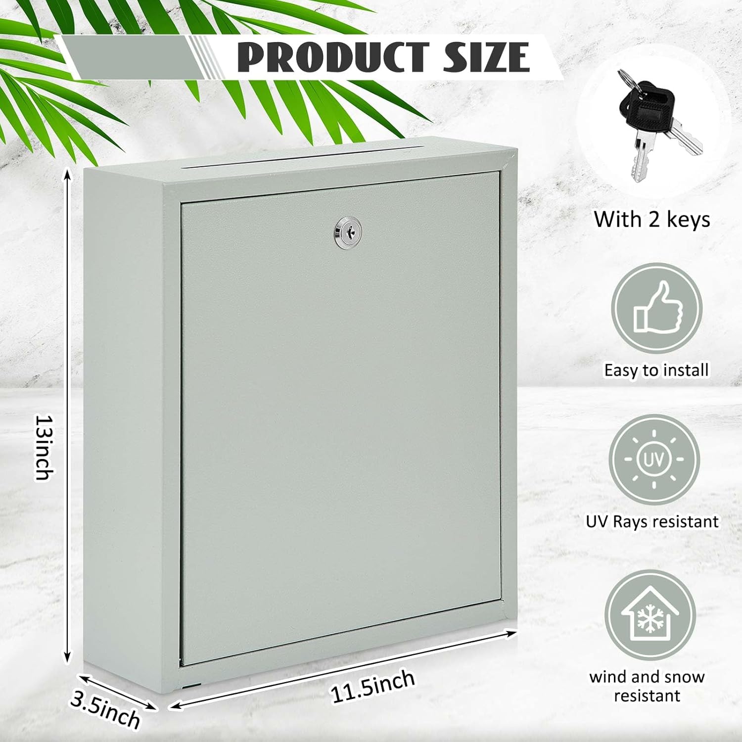 Metal Donation Box Suggestion Box with Slot and Lock-Cash for Money-Waterproof Drop Comment and Ballot Voting for Easy Wall mounting(Light Gray,13 x 11.4 x 3.5 Inches)