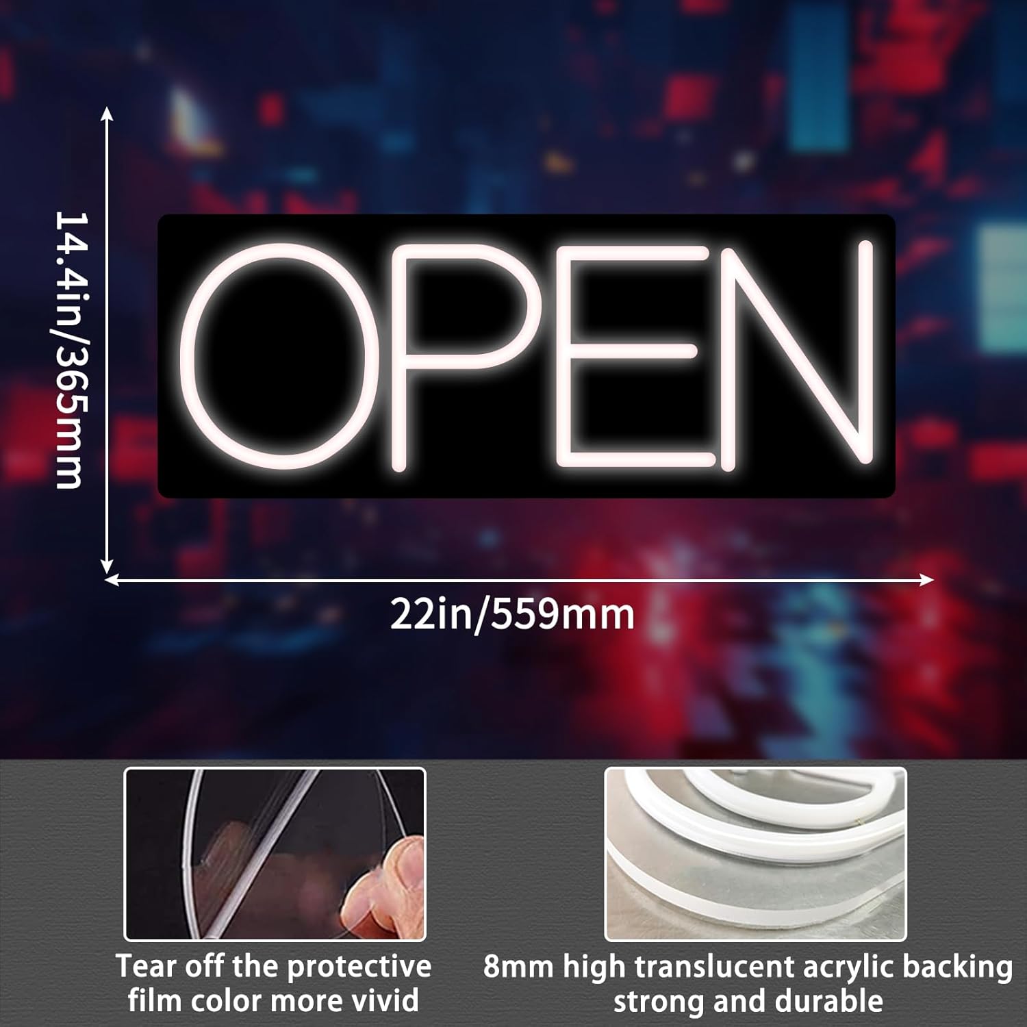 Open Signs for Business, LED Neon Open Sign 22 Inch 12V/2A Ultra Bright Lighted Open Sign Electric Light Up Open Sign for Business Storefront Window Glass Door Retail Shop Store Bar Salon Restaurant White