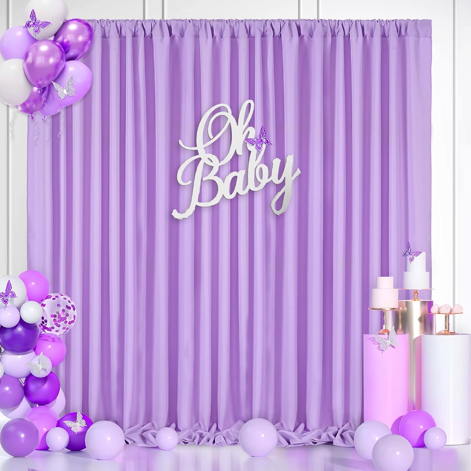 Lavender Backdrop Curtains Photo Backdrop Drapes: 2 Panels 5ft x 10ft Polyester Fabric - Baby Shower Mermaid Photography Background Decorations