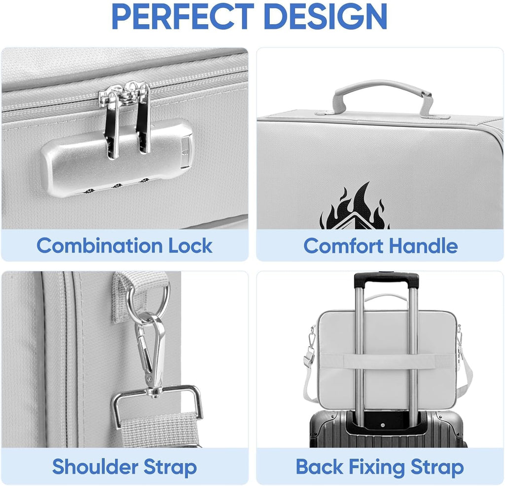 BALEINE Fireproof Document Box with Lock, Portable Fireproof Document Bag Waterproof Fire Proof File Boxes for Documents, File Organizer Box for Important Paperwork (Silver, 15''x11''x4'')