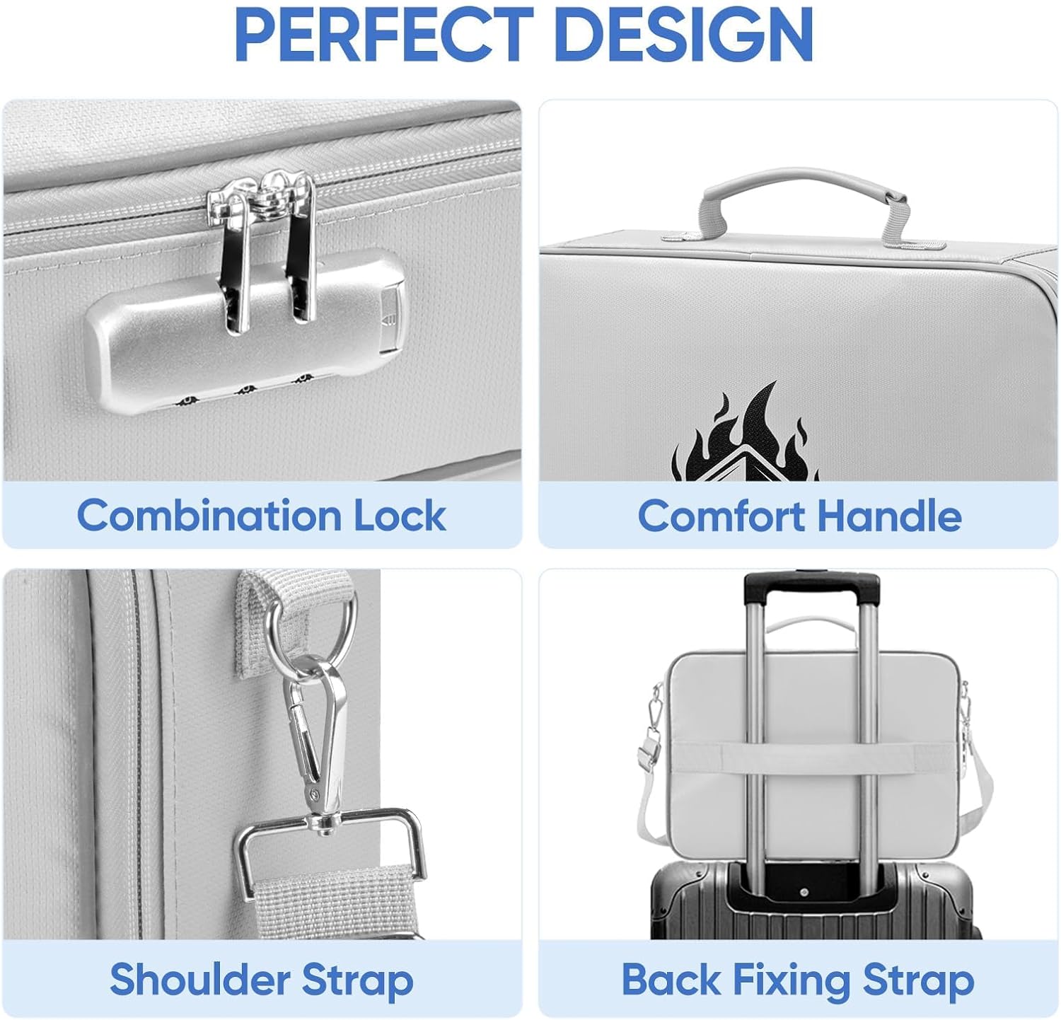 BALEINE Fireproof Document Box with Lock, Portable Fireproof Document Bag Waterproof Fire Proof File Boxes for Documents, File Organizer Box for Important Paperwork (Silver, 15''x11''x4'')