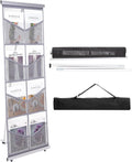 PATIKIL Portable Magazine Display Racks Floor Standing Double A4 8 Mesh Pockets Brochure Stand Catalog Literature Holder for Hotel, Exhibition, Office, Gray