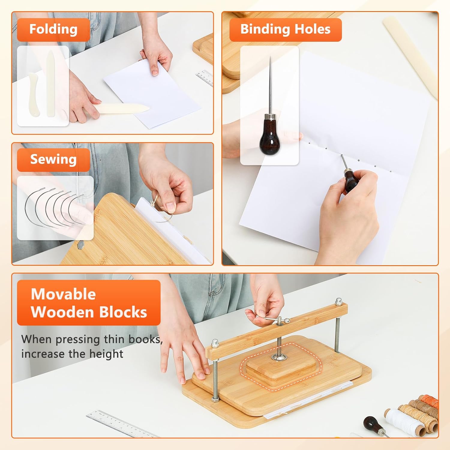 Book Binding Kits, Bamboo Wood Book Press Suitable for Thin Books, 11 * 7.9 in Bookbinding Press for DIY Bookbinding, Books Repair, Handmade Crafts