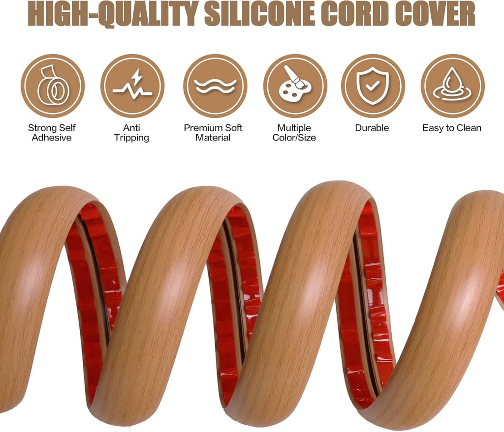 Floor Cord Cover Self Adhesive Cord Hider,20FT Cable Management, Extension Strip Protector for Wires, Prevent Cable Trips for Offices, Gyms, Exhibitions Cavity:0.39"(W) x 0.27"(H) Brown Wood