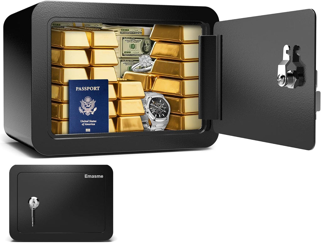 Safety Box, Small Safes for Home Lock Box with Electronic Keypad，Safe with Removable Shelf for Cash, Jewelry, Documents,Digital Security Safe for Office Hotel and Personal Use (0.23CUFT)