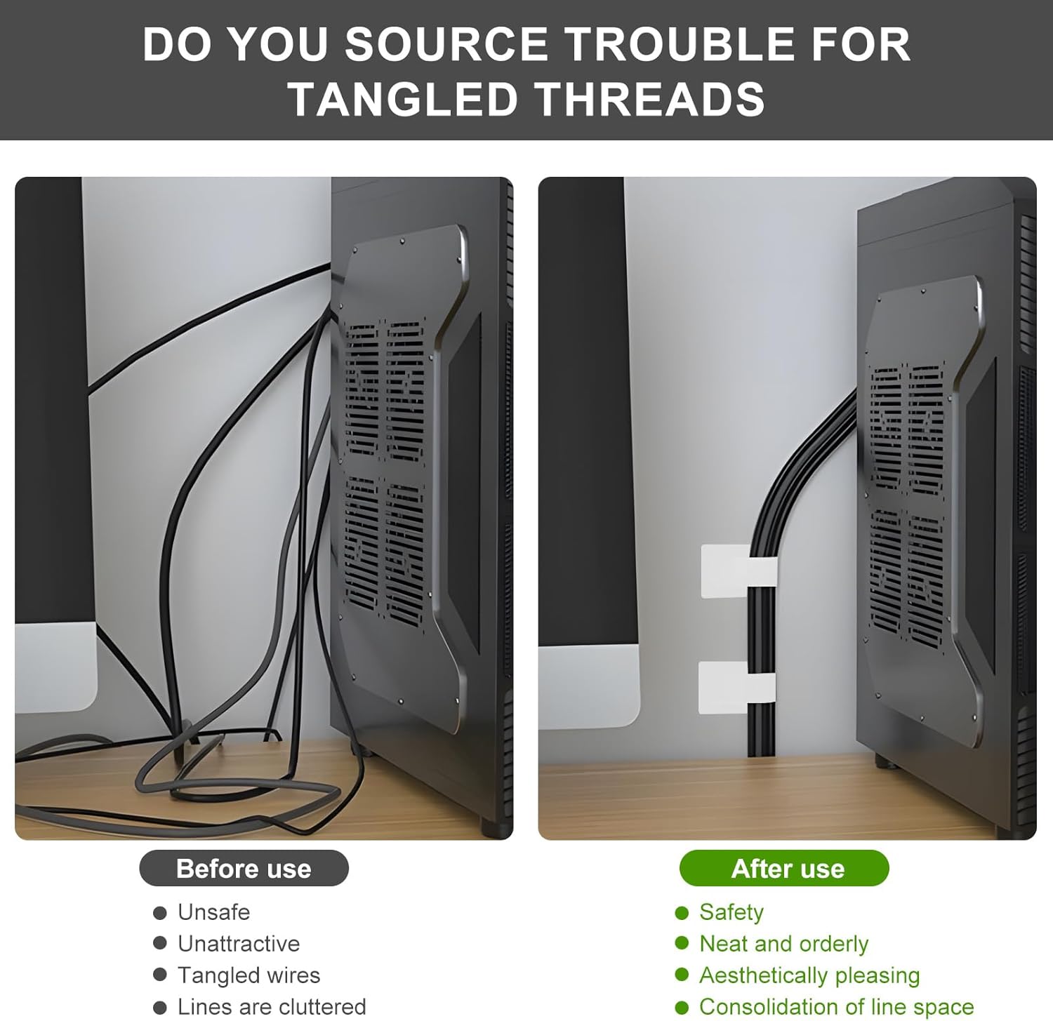 50-Pack Reusable Self-Adhesive Cable Ties Cable Management Adjustable Hook & Loop Straps for Organizing Data Cables, Wires, Headphones Under-Table Cord Management for Home, Office