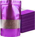 100 Pack Smell Proof Bags, Resealable Purple Mylar Bags with Matte Window, Foil Pouch Stand Up Sealable Bags for Packaging, 7.08×10.23 Inch