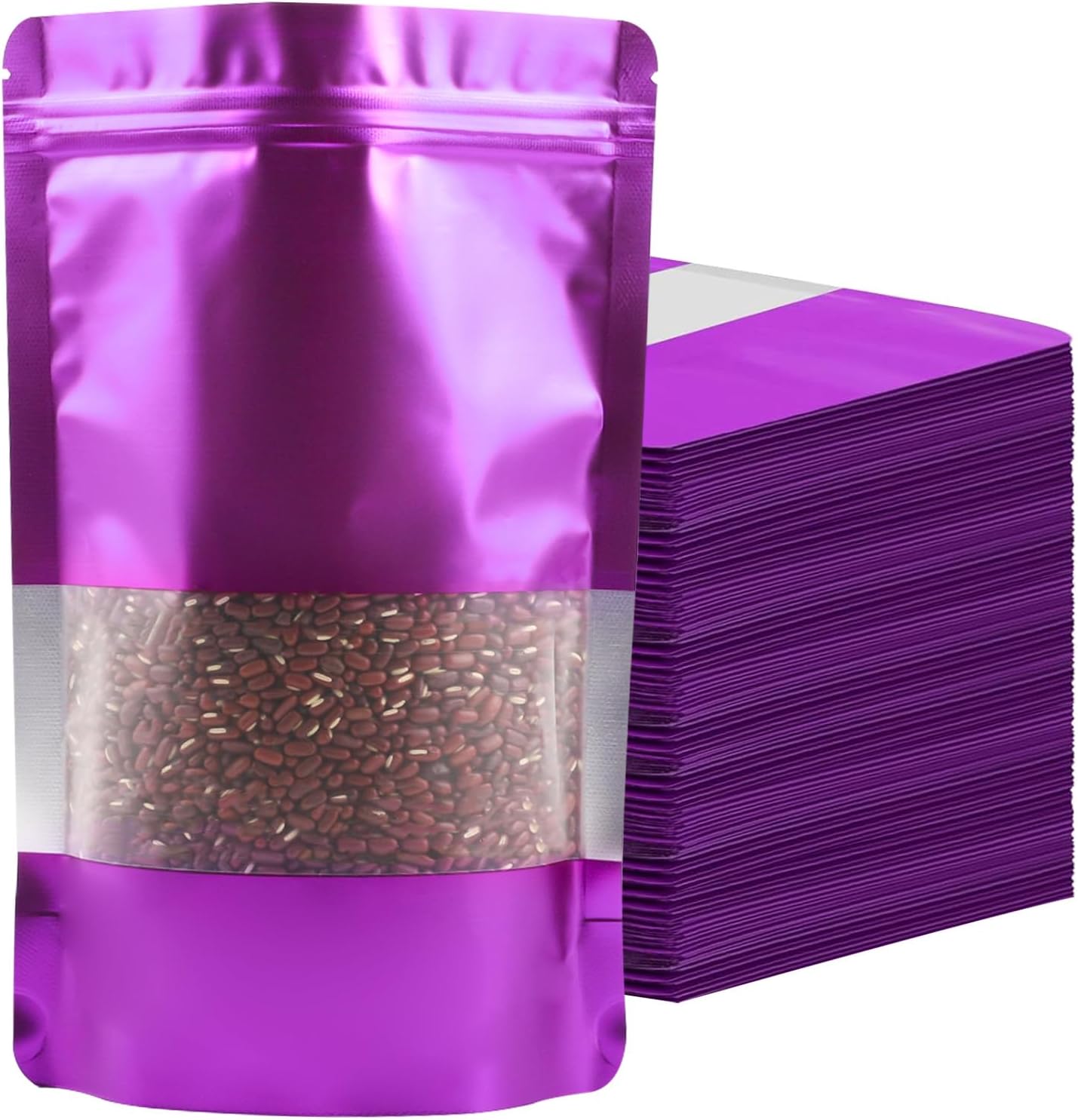 100 Pack Smell Proof Bags, Resealable Purple Mylar Bags with Matte Window, Foil Pouch Stand Up Sealable Bags for Packaging, 7.08×10.23 Inch