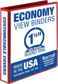 Samsill 1 Inch 3 Ring Binder, Made in USA, Economy Round Ring, Clear View Cover, 200 Sheet Capacity - for School, Home, Office - Ruby Red
