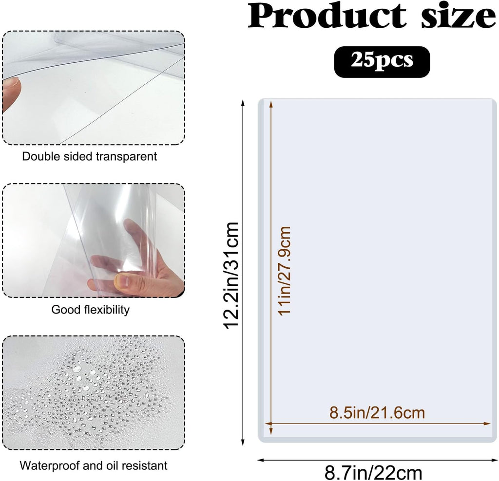 25 Pack 8.5" x 11" Hard Sheet Protectors, Rigid Print Protectors, Clear Waterproof Protectors, Paper Sleeves Photo Plastic Sleeves Hard Plastic Document Holder, Birth Certificate