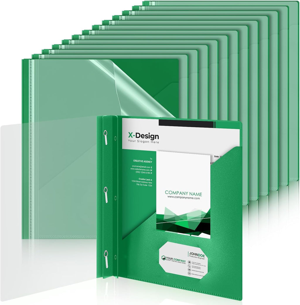 Teling 24 Pcs Clear Report Cover with 3 Prongs, Plastic Report Presentation Folders 90 Sheet Capacity Resume Document Covers for School Office(Green)