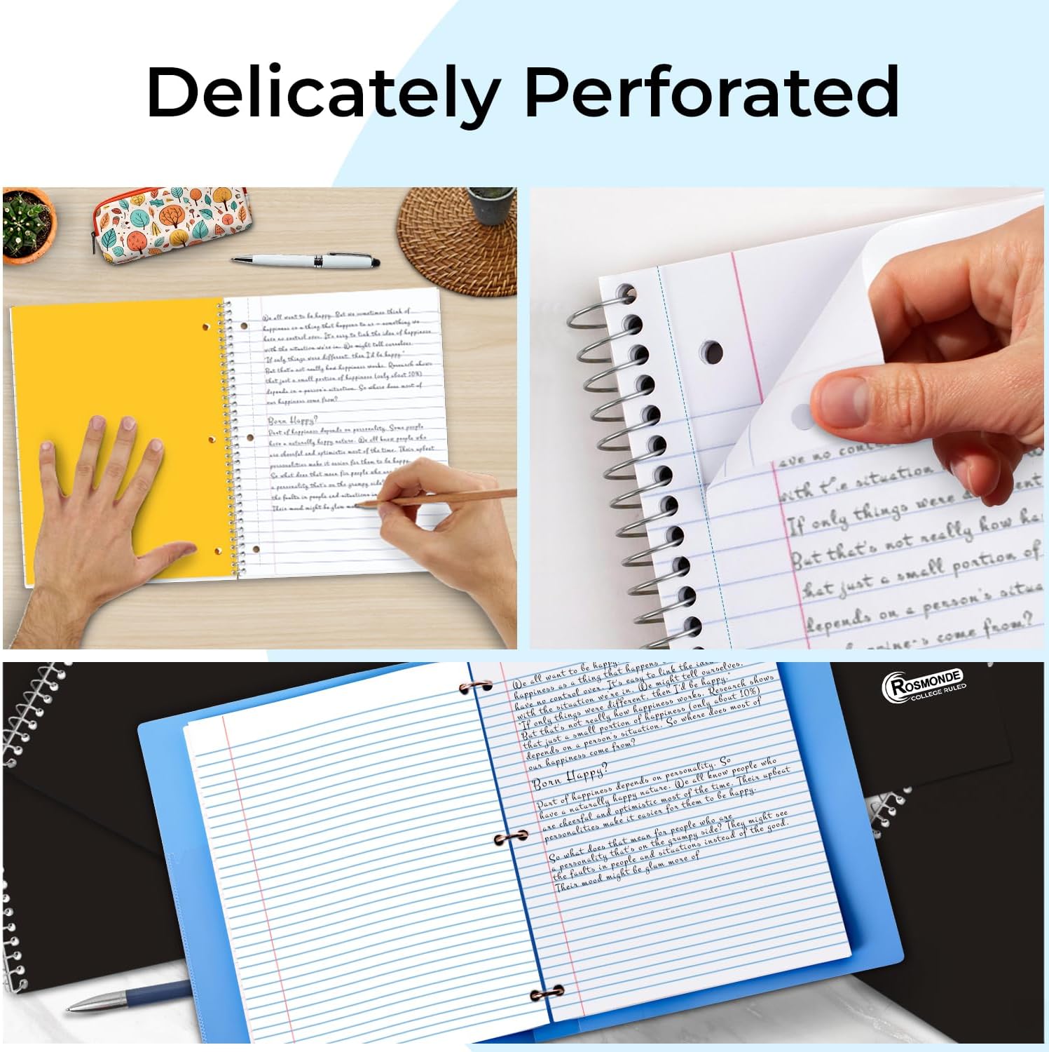 1 Subject Spiral Notebook, 12 Pack, College Ruled, Water Resistant Cover, Thick 140 Pages/Book (70 Sheets), 8 x 10-1/2, 3 Hole, Bulk School & Office, Black Cover