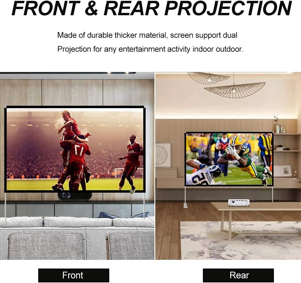Outdoor Projector Screen with Stand 120 Inch: Foldable Movie Projection Screens - Portable Frame Screen for Home Theater & Camping 3D 4K HD Compatible Includes Carry Bag