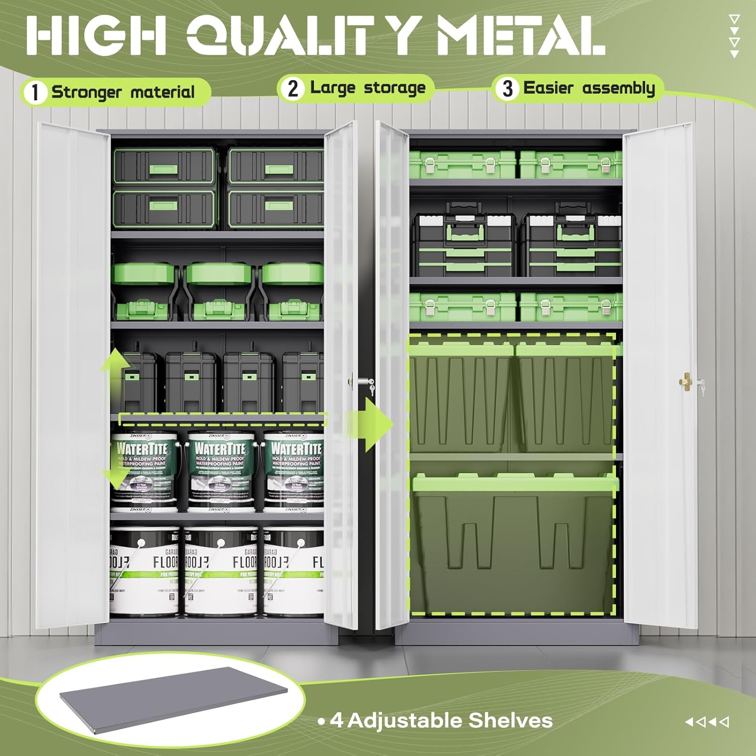 SUNCROWN 72" Metal Storage Cabinet - Heavy-Duty Metal Garage Cabinet with 4 Adjustable Shelves & 2 Doors for Tools, Office, Home, Workshop,Grey & White-Small