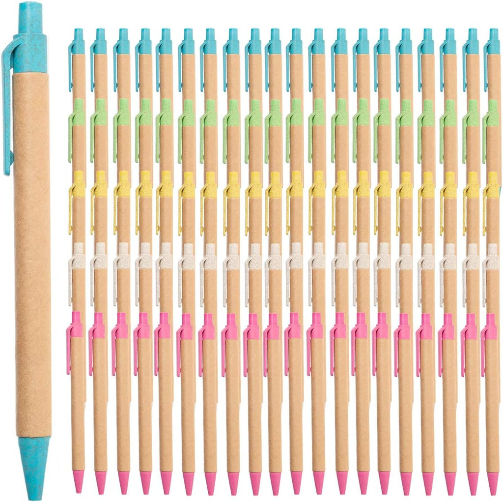 Simply Genius 100-Pack Eco-Friendly Retractable Ballpoint Pens, 1mm Tip, Black Ink, Medium Point for Journaling, Office, School and Home (Assorted)