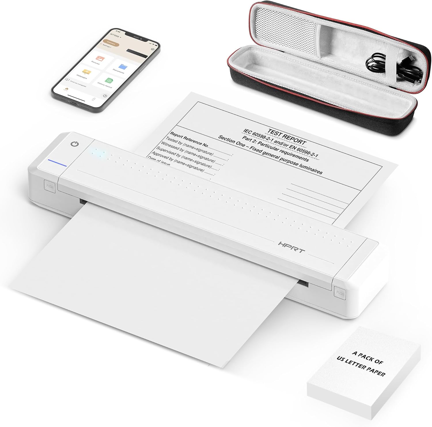 HPRT Portable Printer Wireless Bluetooth Connection MT866 Thermal Inkless Mobile Support 8.5'' X 11'' US Letter, Compatible with iPhone Android MacBook Windows Laptops (Upgraded Version), white