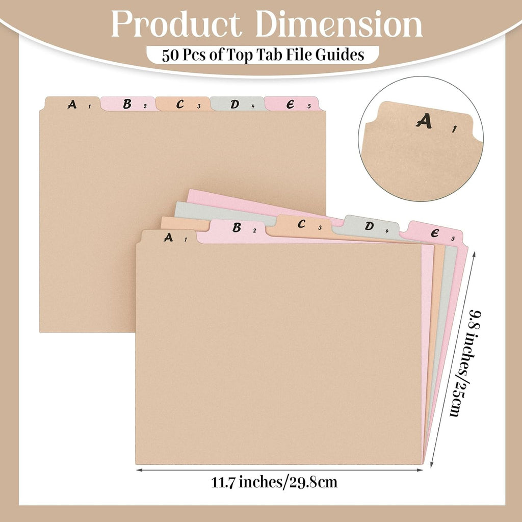 2 Set 50 Pcs Alphabet File Dividers Top Tab File Guides Set, Heavyweight A-z Letter Size Filing Cabinet Dividers 1/5 Cut Tab Desk Organizer for Work School Office(Classic Colors)