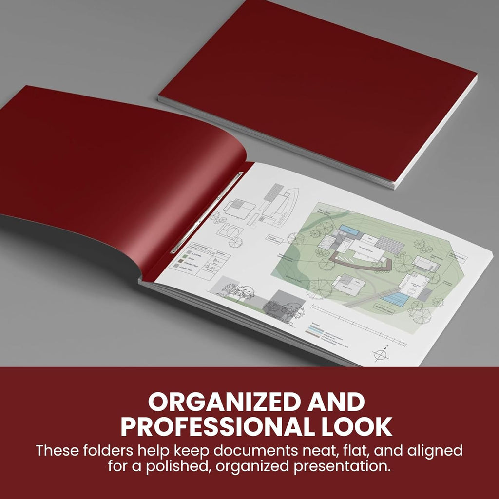 Performore 10 Pack of 11x17 Inch Landscape Pressboard Presentation Binder Folder, Red Fiberboard Report Cover with Metal Prong Paper Fastener for Document Storage, Proposals, Transcripts