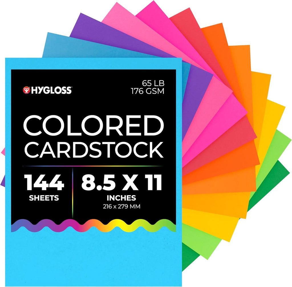 Hygloss Products Bright Colored Cardstock - 144 Sheets - 8.5x11 Card Stock Paper- 10-12 Bright Colors