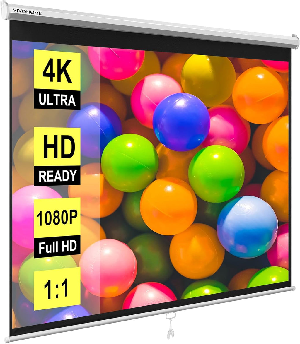 VIVOHOME Projector Screen Pull Down, 1:1 120 Inch Retractable Projection Screen, HD 4K Manual Pull Movie Screen for Home Theater, Cinema, Office (84x84 Inch White)