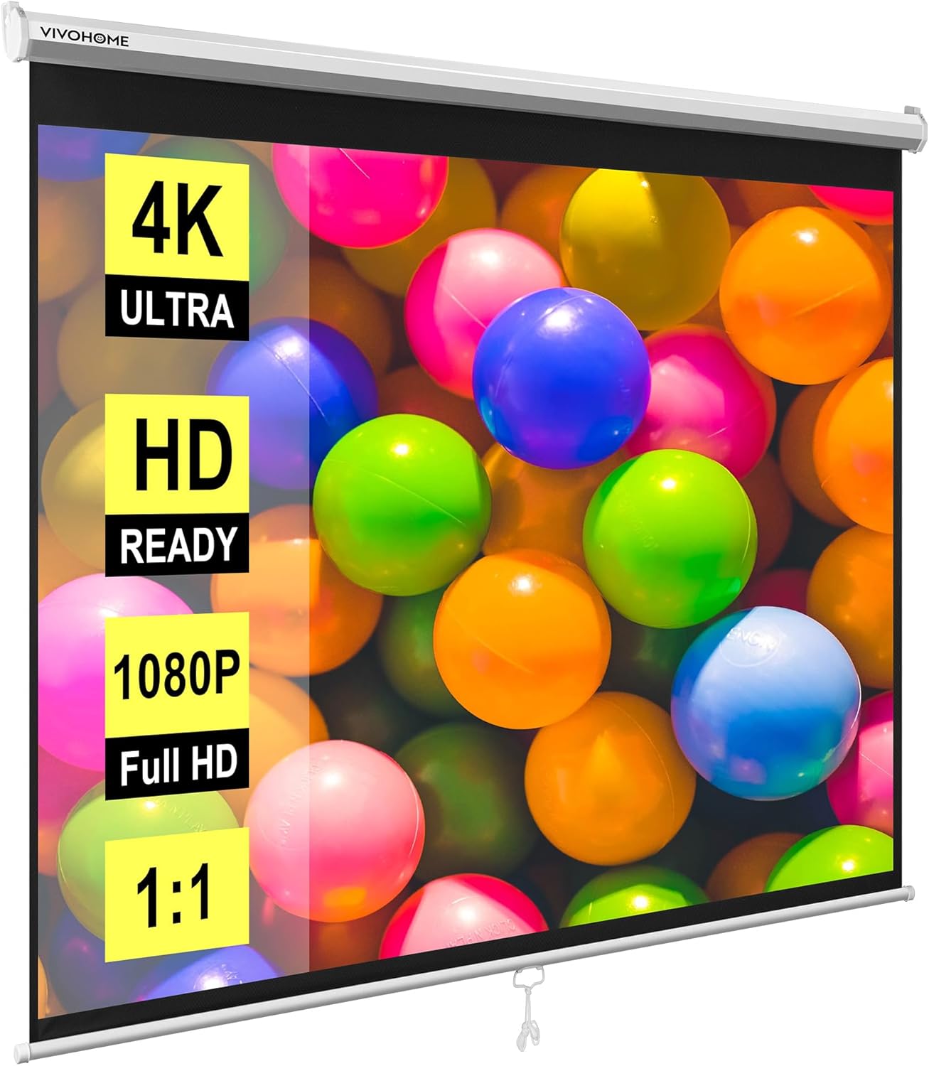 VIVOHOME Projector Screen Pull Down, 1:1 120 Inch Retractable Projection Screen, HD 4K Manual Pull Movie Screen for Home Theater, Cinema, Office (84x84 Inch White)