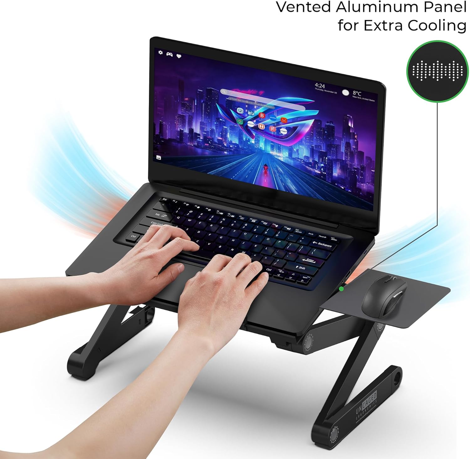 Uncaged Ergonomics WorkEZ Adjustable Laptop Stand for Desk, Laptop Stand Adjustable Height, Foldable Aluminum Cooling Computer Holder & Riser for Desk Bed, White, XL