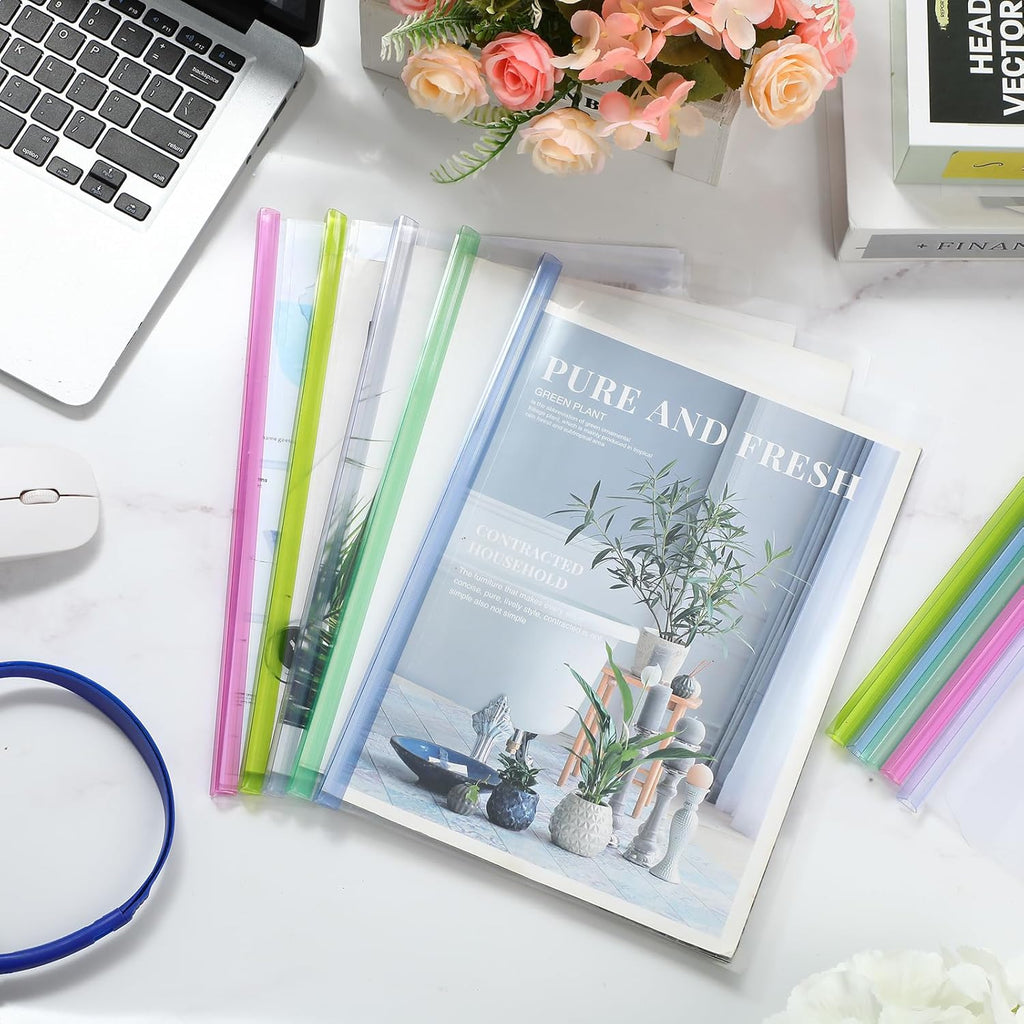 100 Pcs Clear Report Cover with Sliding Bar 50 Sheet Capacity Presentation Binder Transparent Resume Folder Plastic Folder for File Report School Office(Cute Color,Classic Style)