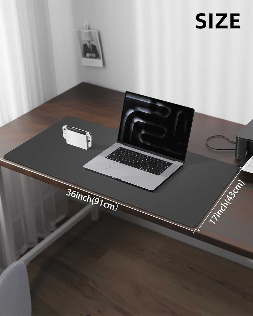 Leather Desk Pad Protector, Large Mouse Pad and Non-Slip Desk Cover, Waterproof PU Leather Blotter Mat for Office and Home (Dark Grey, 36" x 17")