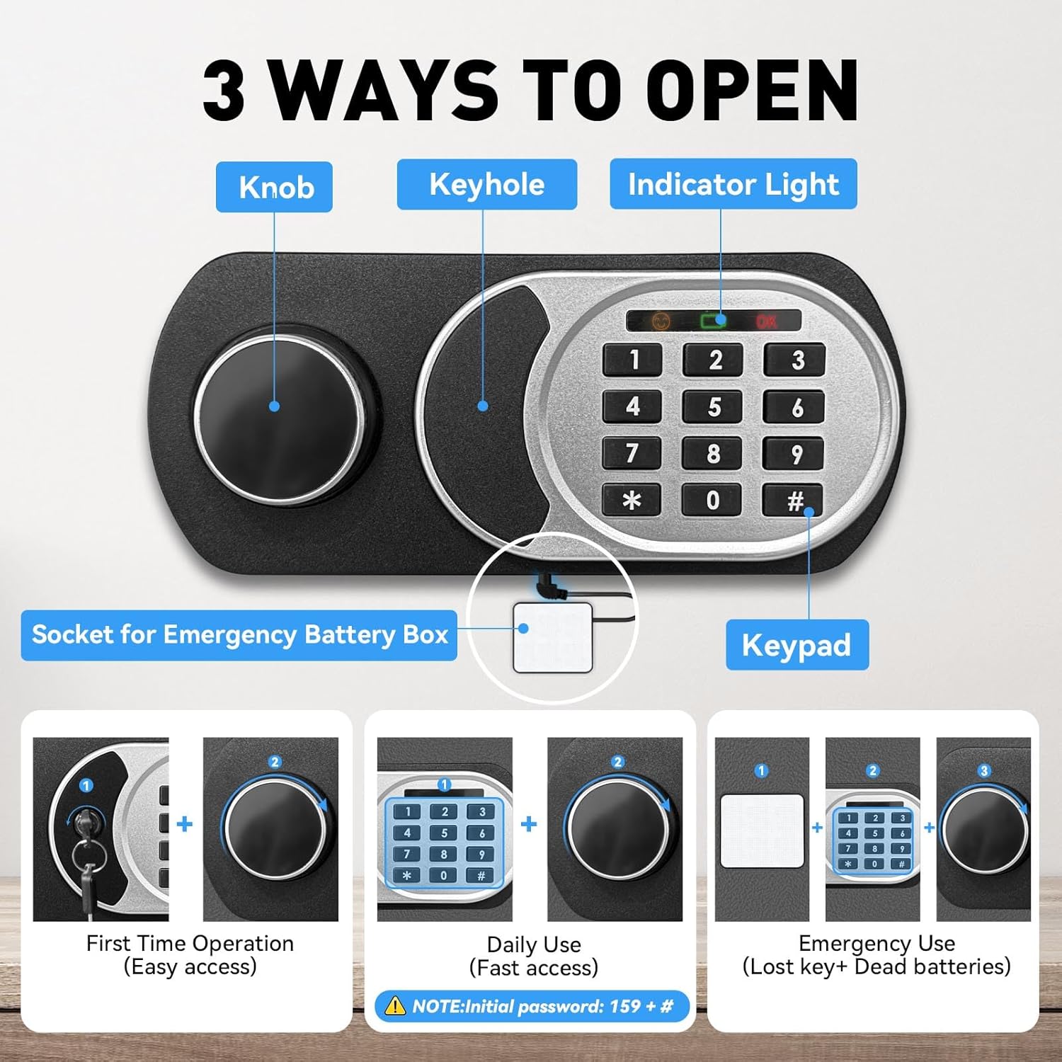 1.8 Cuft Small Safe Box with Fireproof Waterproof Bag, Safes for Home Documents, Anti-Theft Safety Box With Digital Keypad, Smart Alert System, Spare Keys, Personal Safe for Cash Money