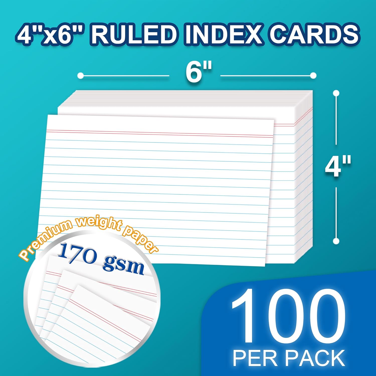 H4D 4x6 Index Card Case with 100 Heavyweight Ruled Index Cards and Dividers, Black