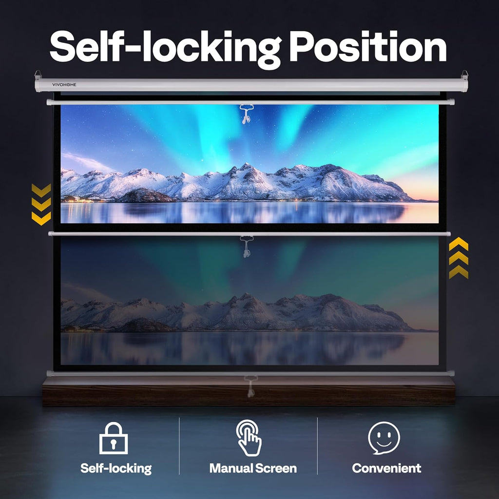 VIVOHOME Projector Screen Pull Down, 16:9 80 Inch Retractable Projection Screen, HD 4K Manual Pull Movie Screen for Home Theater, Cinema, Office (70x40 Inch White)