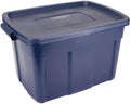 Rubbermaid Roughneck Tote 25 Gal, 4 Pack, Made in USA, Dark Indigo Metallic, Rugged Plastic Stackable Storage Bins with Lids and Handles