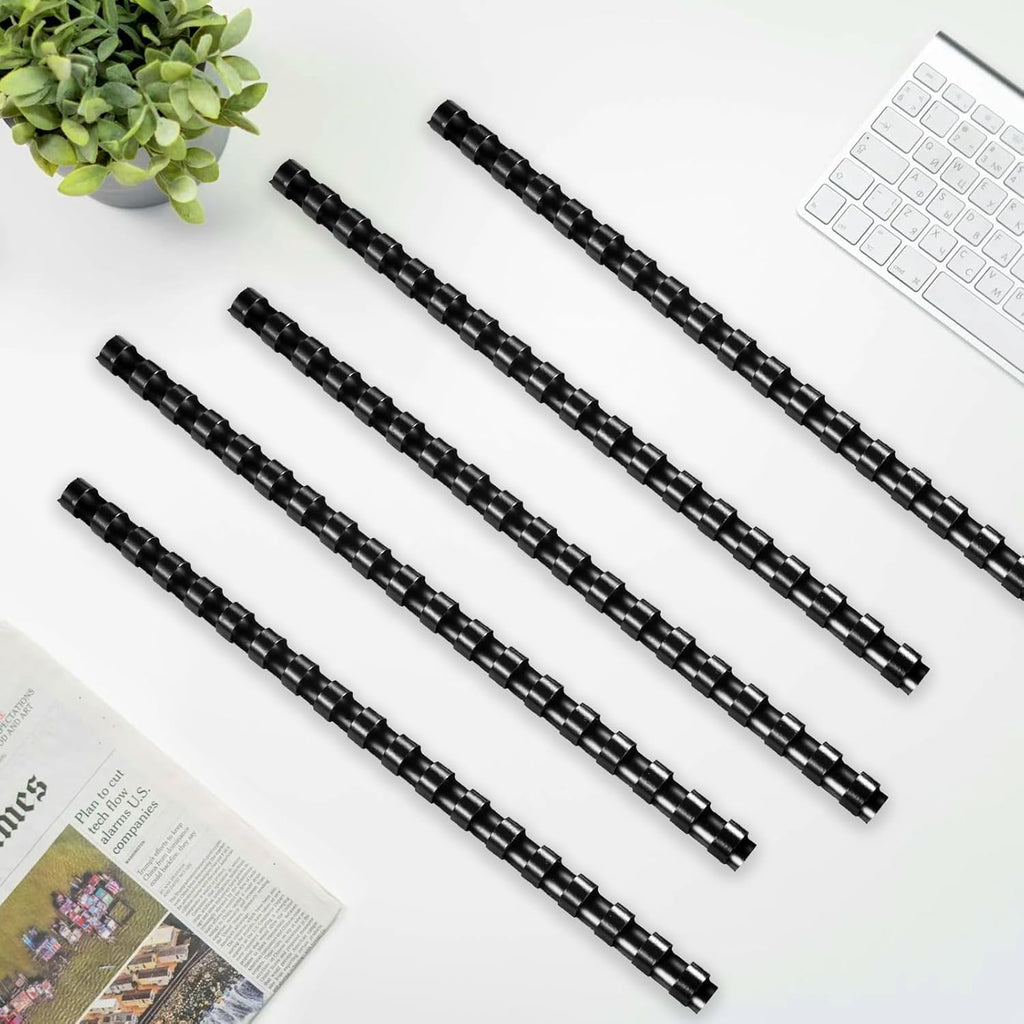 HOUYEE 1/4 Inch Plastic Binding Comb 19 Ring, 20 Sheet Capacity, Letter Size Black Comb Binding Spines (100 Pack)