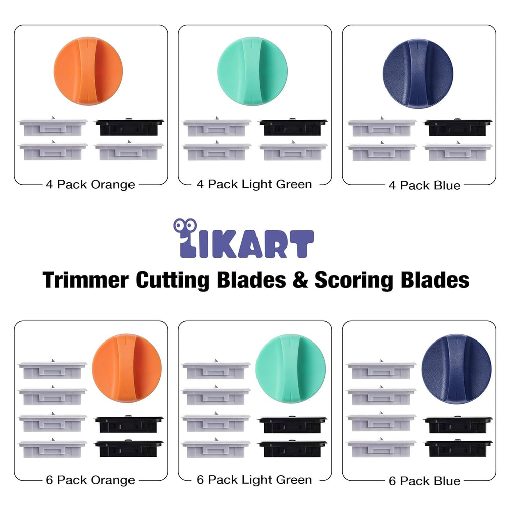 Likart 4-Pack Paper Cutter Replacement Blades Kit, Portable Trimmer Cutting Blades Compatible for Portable Trimmer/Basic Trimmer/Roll Holder,3 Cutting Blades & 1 Scoring Blades with a Holder,Blue