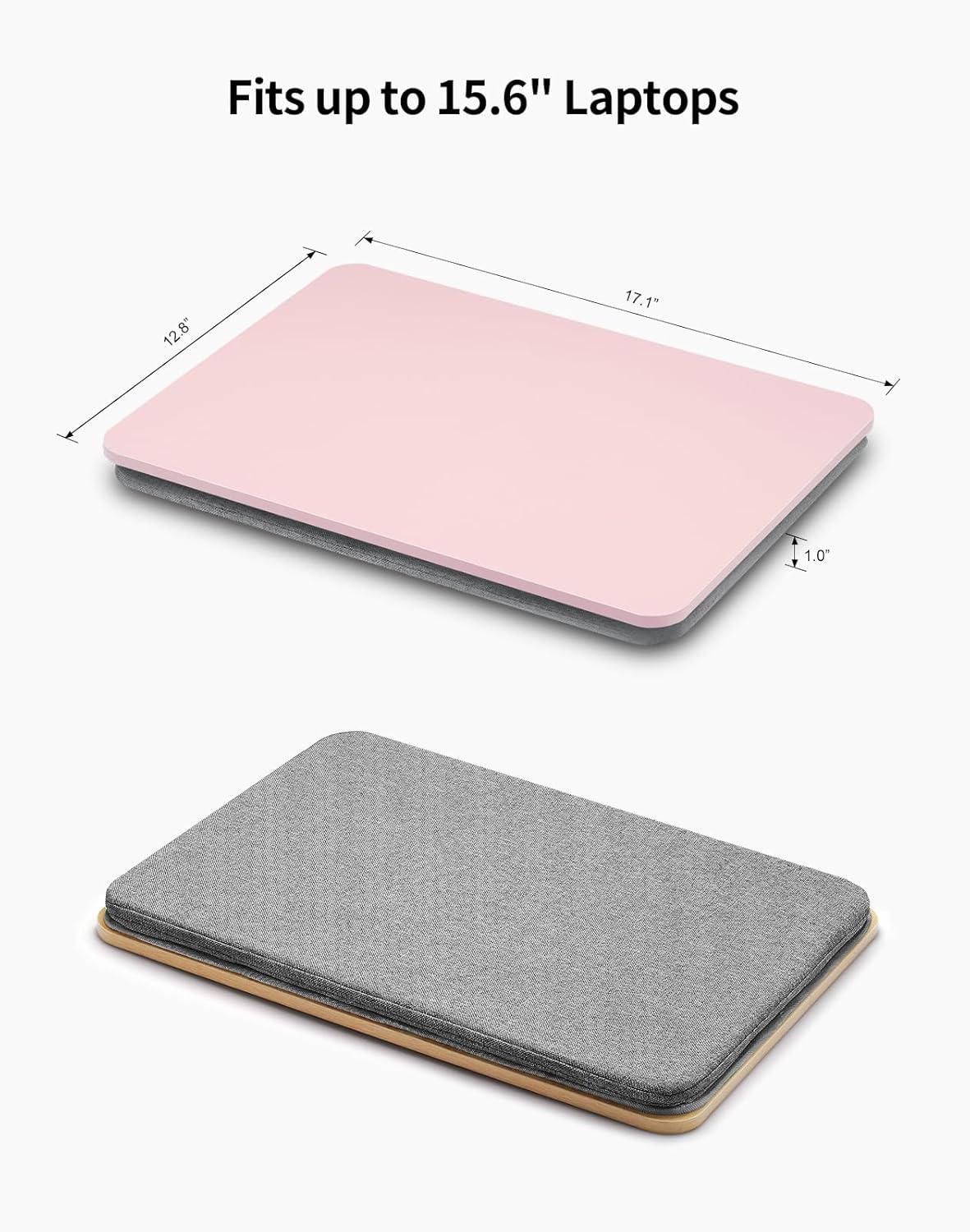 Portable Lap Laptop Desk with Pillow Cushion, Fits up to 15.6 inch Laptop, Lap Stand for Bed & Couch & Carpet, Book Tablet/Drawing Board/Computer Laptop Stand - Pink