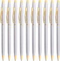 Cambond Black Pens Ballpoint Pens - Fancy Pens Comfortable Writing Gift Mini Conical Sliver Pen Slim Retractable Smooth Writing Bulk 1.0mm Medium Poin, 10 Pack (Silver)