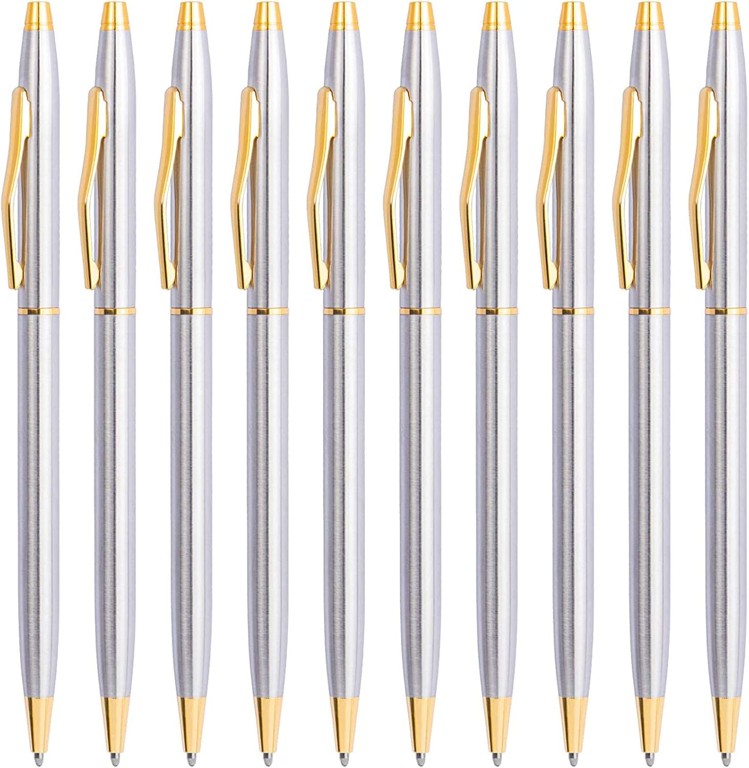 Cambond Black Pens Ballpoint Pens - Fancy Pens Comfortable Writing Gift Mini Conical Sliver Pen Slim Retractable Smooth Writing Bulk 1.0mm Medium Poin, 10 Pack (Silver)