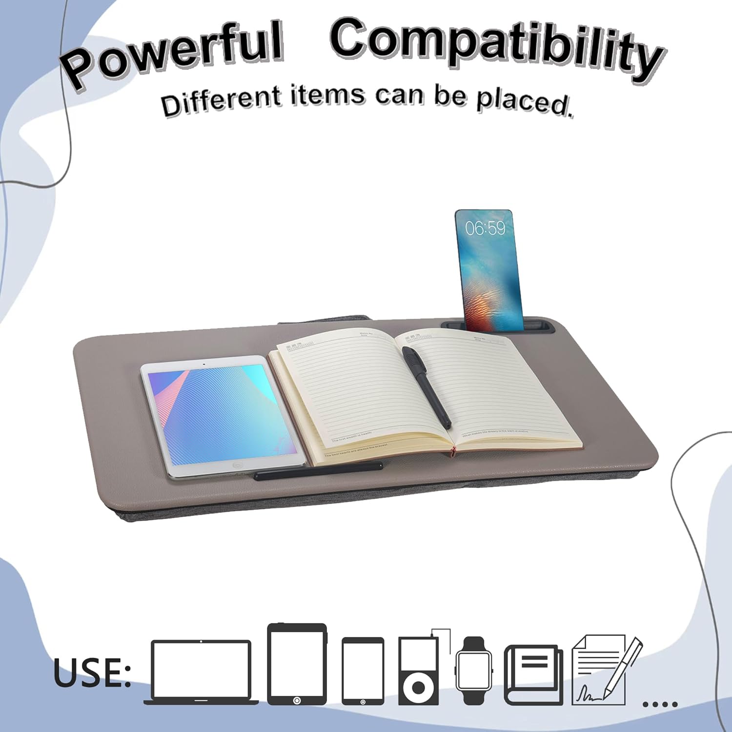 Portable Laptop Desk Fits Up to 16“ Laptops, with Tablet Slot, Built-in Cushion, Great for Home & Office,Lap Desk for Laptop,Lap Desk with Cushion (Gray, Large)