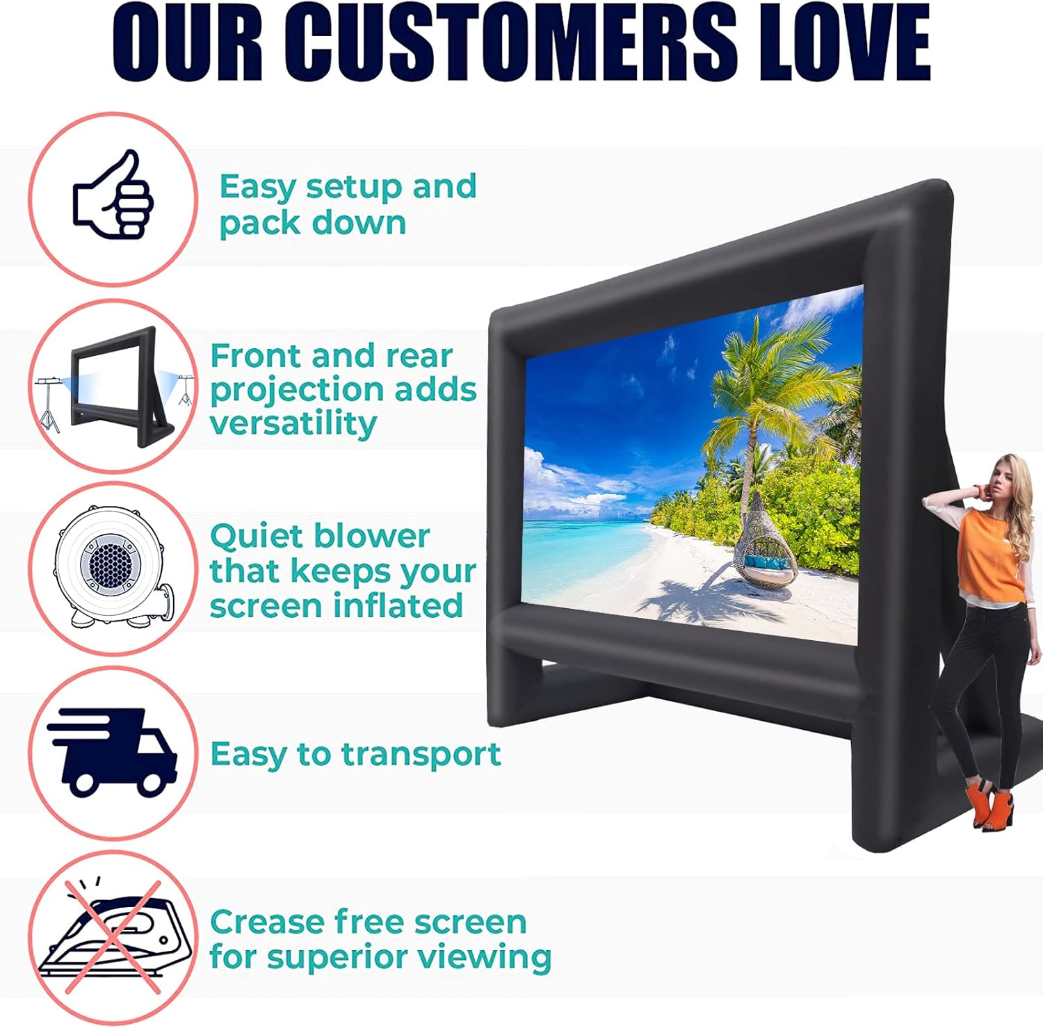 21 feet Inflatable Outdoor Projector Movie Screen - Blow Up Screen for TV & Movies with Blower Portable Projection Screen for Home Theater Outdoor Indoor Support Front & Rear Projection