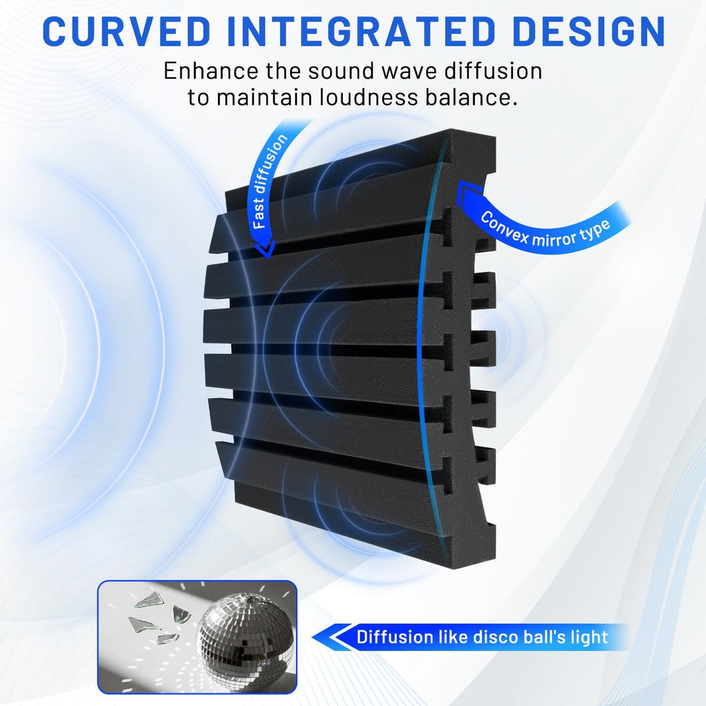 24 Pack Curved Acoustic Foam Panels 3" x 12" x 12" Sound Proof Foam Panels Soundproofing Noise Cancelling Wedge Panels for Home Office Recoding Studio with 150 PCS Double-Side Adhesive