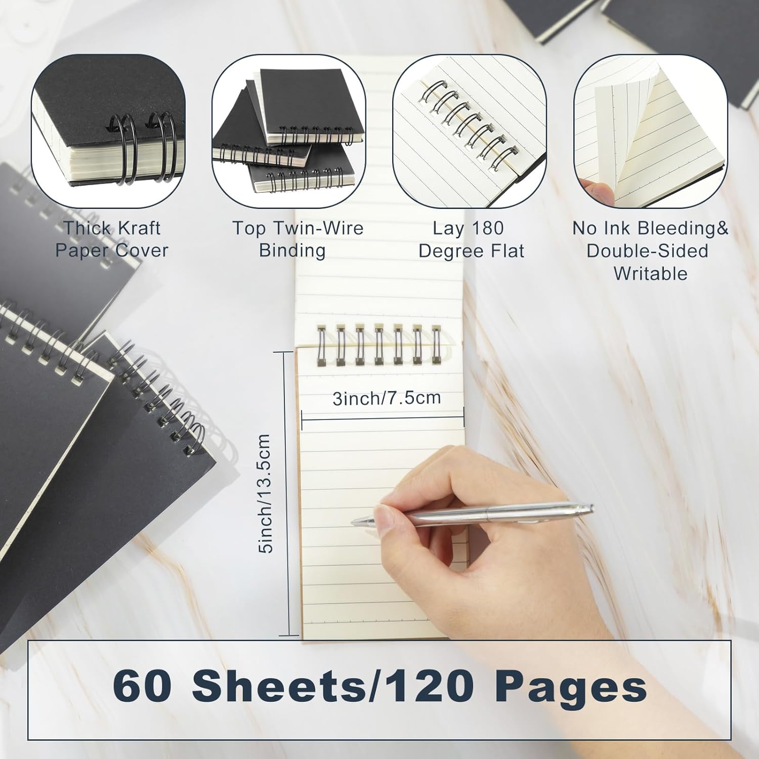 Tenceur 54 Pcs Pocket Notebook Bulk Small 3x5 Inch Spiral Notepads Mini Top Bound Notebook with Lined 120 Pages Ruled Memo Pads for Office College Nurse Essentials Back to School Gift(Black)