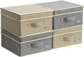 YueYue 4 Pack Small Fabric Storage Box with Lids, Foldable Linen Storage Box with Lids 4 Pieces Gray&Linen Set 12.4in/12in/6.7in
